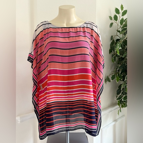 Michael Kors Tops - Michael Kors Pink and Red Striped Poncho Style Blouse